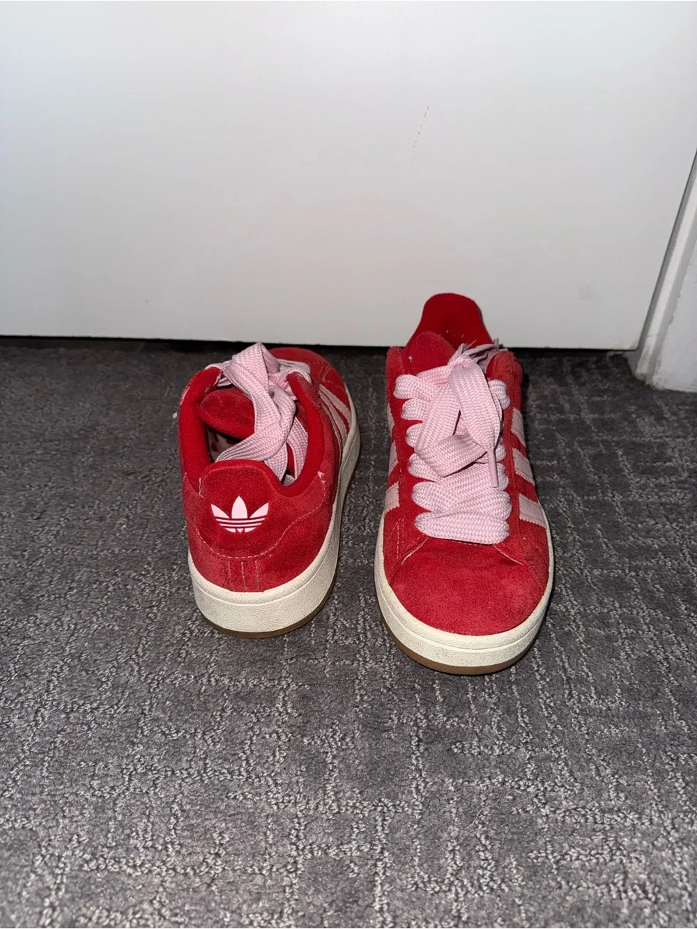 adidas Red Suede Women's Sneakers with Pink Laces